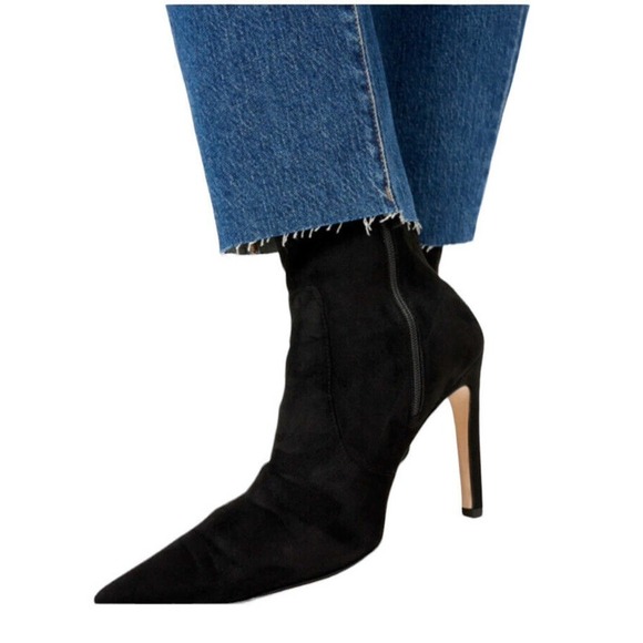 Good American The Icon Ankle Sock Bootie Women 8.5‎ Black Pointed Toe Stiletto - Picture 2 of 14